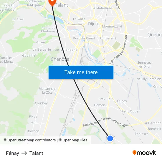 Fénay to Talant map