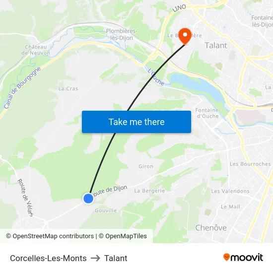 Corcelles-Les-Monts to Talant map