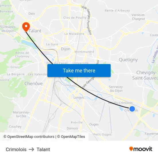 Crimolois to Talant map