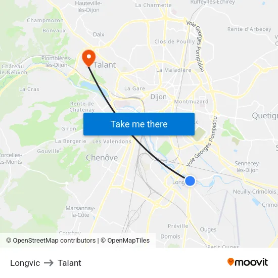 Longvic to Talant map