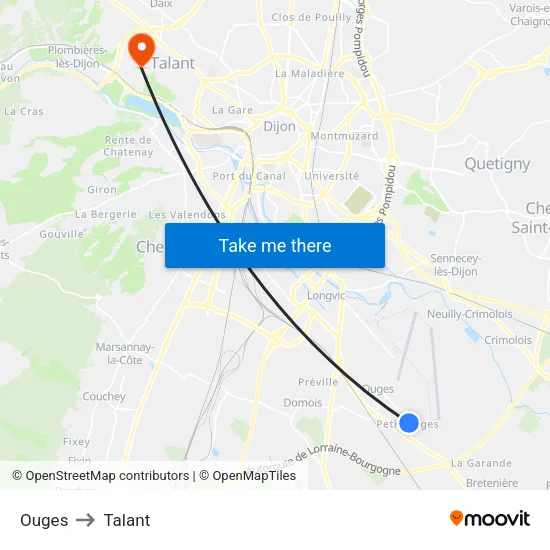 Ouges to Talant map