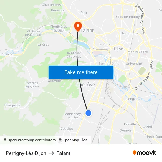 Perrigny-Lès-Dijon to Talant map