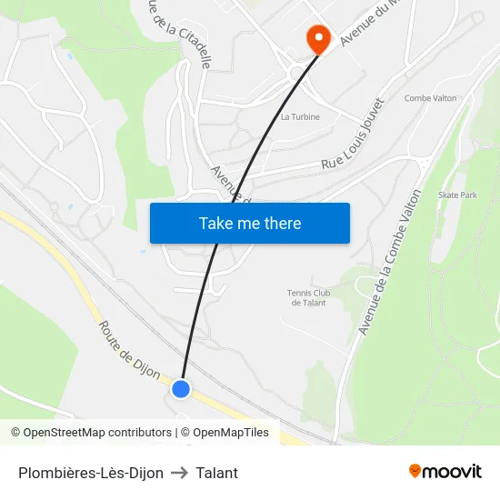 Plombières-Lès-Dijon to Talant map