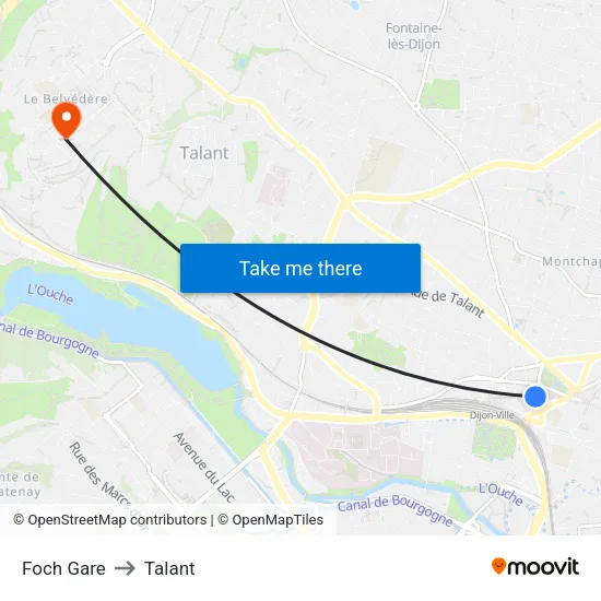 Foch Gare to Talant map