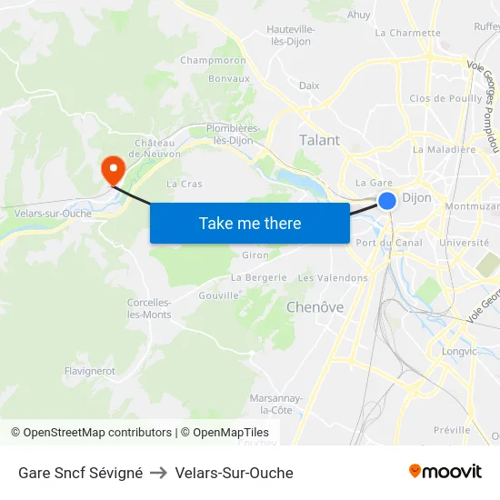 Gare Sncf Sévigné to Velars-Sur-Ouche map