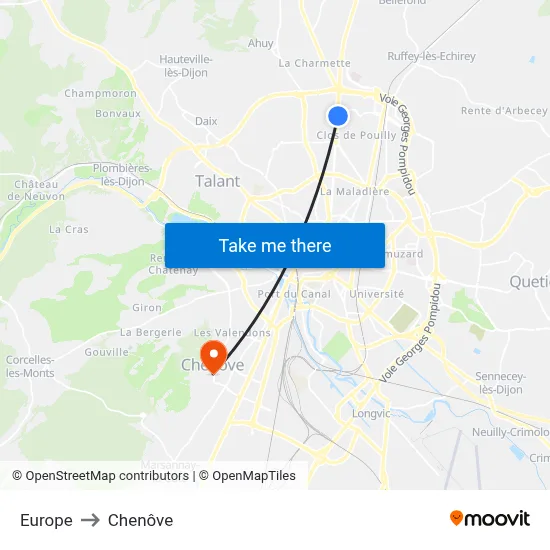 Europe to Chenôve map
