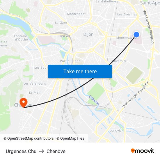 Urgences Chu to Chenôve map