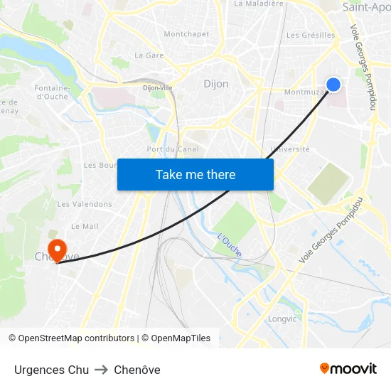 Urgences Chu to Chenôve map