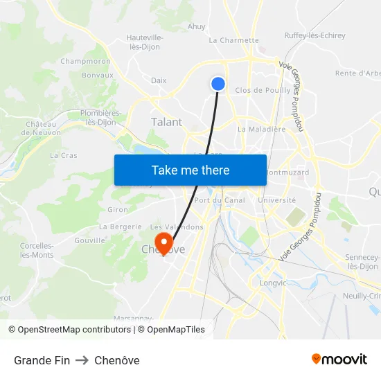 Grande Fin to Chenôve map