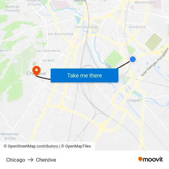 Chicago to Chenôve map