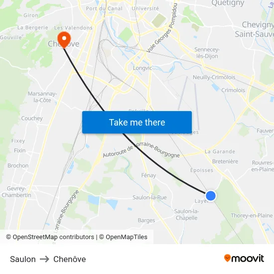 Saulon to Chenôve map