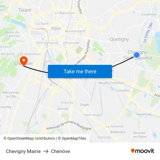 Chevigny Mairie to Chenôve map