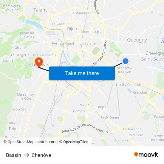 Bassin to Chenôve map