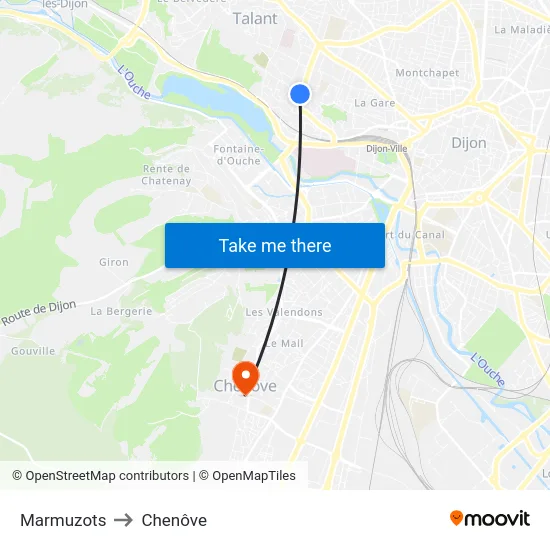 Marmuzots to Chenôve map