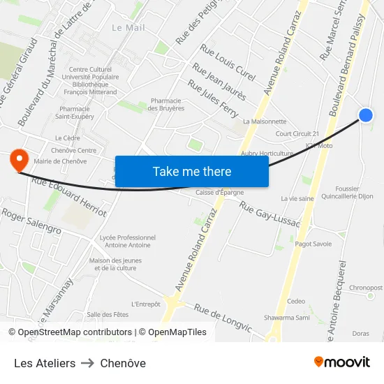 Les Ateliers to Chenôve map