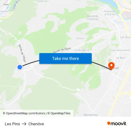 Les Pins to Chenôve map