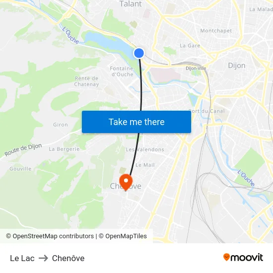 Le Lac to Chenôve map