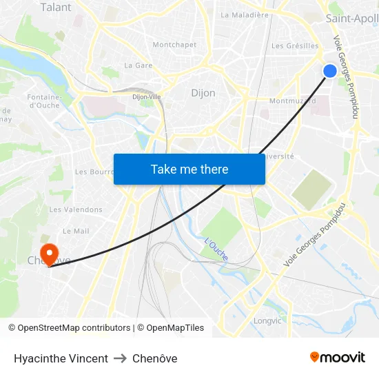 Hyacinthe Vincent to Chenôve map