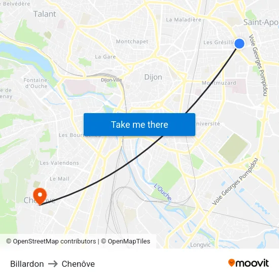 Billardon to Chenôve map