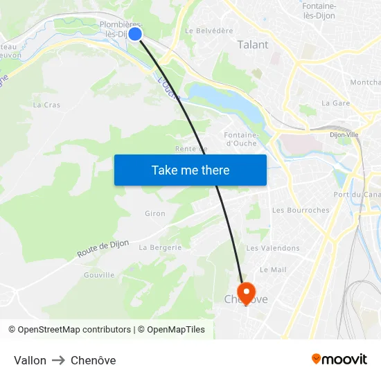 Vallon to Chenôve map