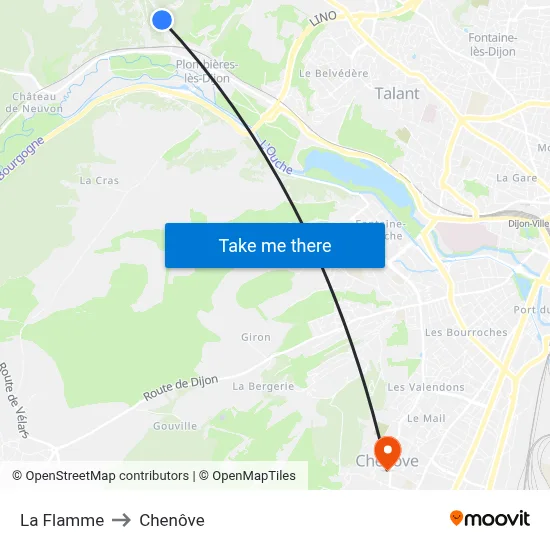 La Flamme to Chenôve map