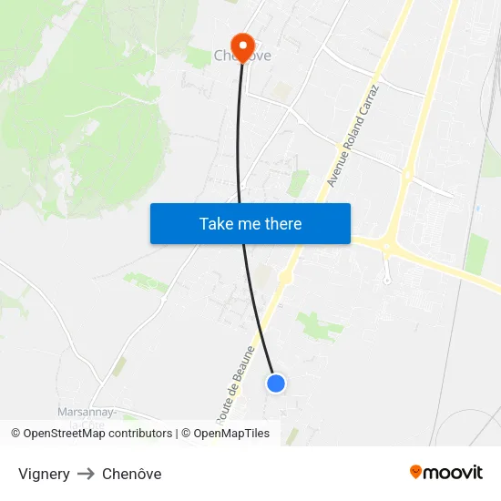 Vignery to Chenôve map