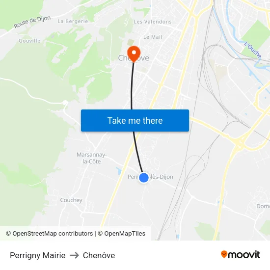 Perrigny Mairie to Chenôve map