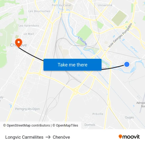 Longvic Carmélites to Chenôve map