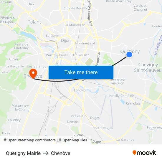 Quetigny Mairie to Chenôve map