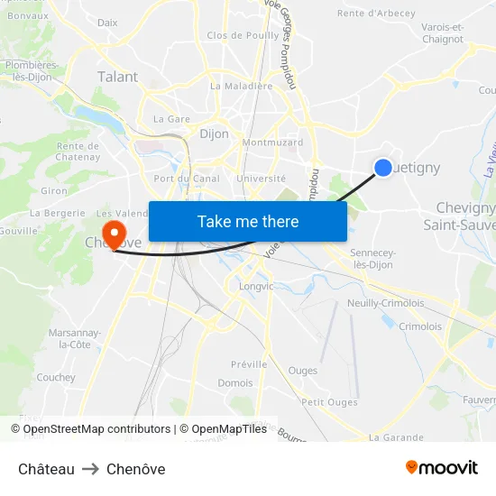 Château to Chenôve map