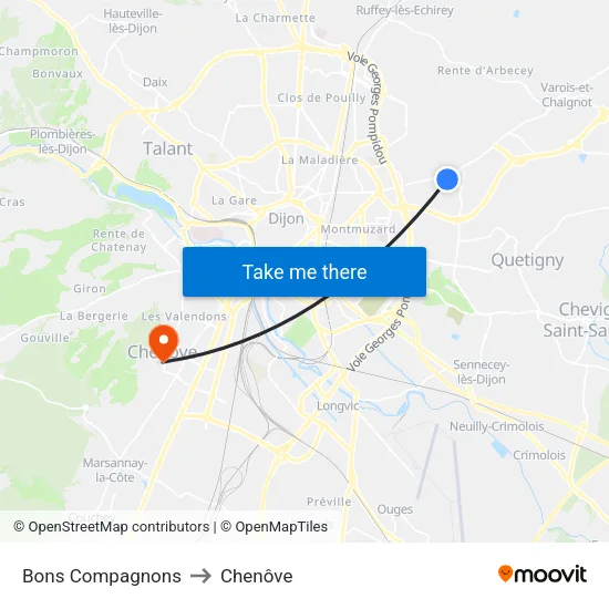 Bons Compagnons to Chenôve map