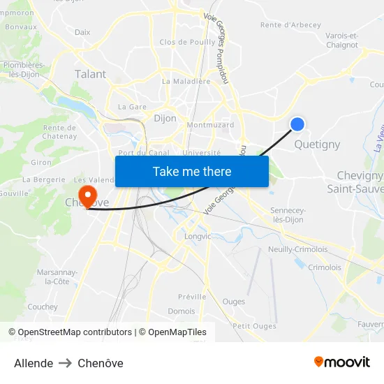 Allende to Chenôve map