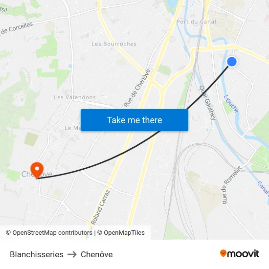 Blanchisseries to Chenôve map