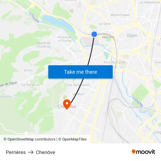 Perrières to Chenôve map
