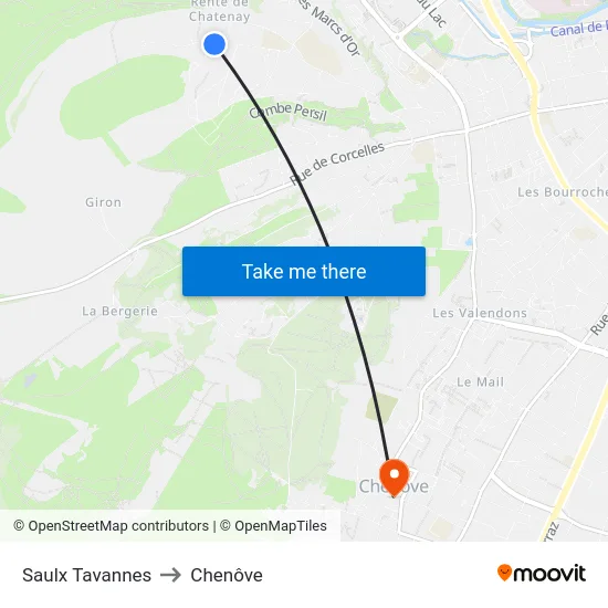 Saulx Tavannes to Chenôve map