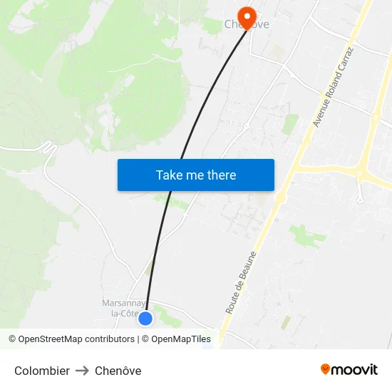 Colombier to Chenôve map