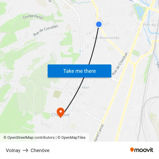 Volnay to Chenôve map
