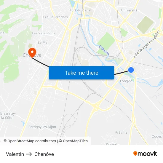 Valentin to Chenôve map