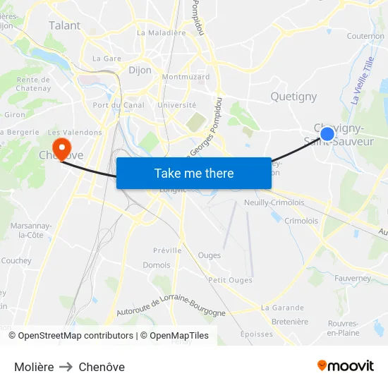 Molière to Chenôve map