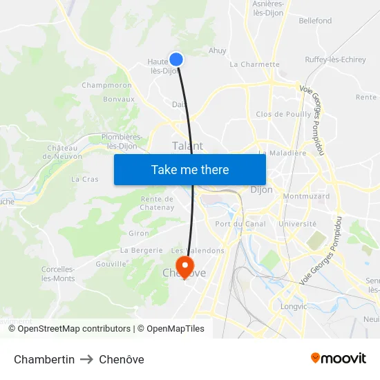 Chambertin to Chenôve map