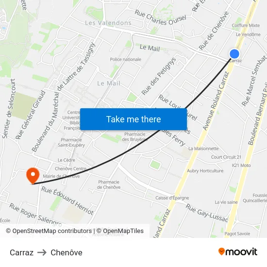 Carraz to Chenôve map