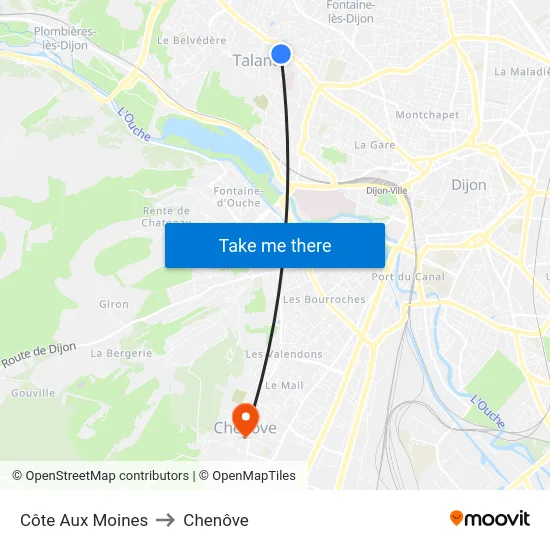 Côte Aux Moines to Chenôve map