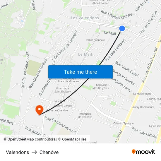 Valendons to Chenôve map