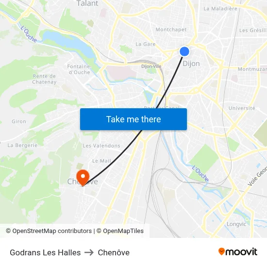 Godrans Les Halles to Chenôve map