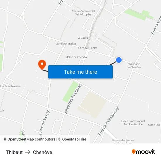Thibaut to Chenôve map