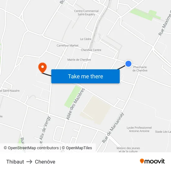Thibaut to Chenôve map