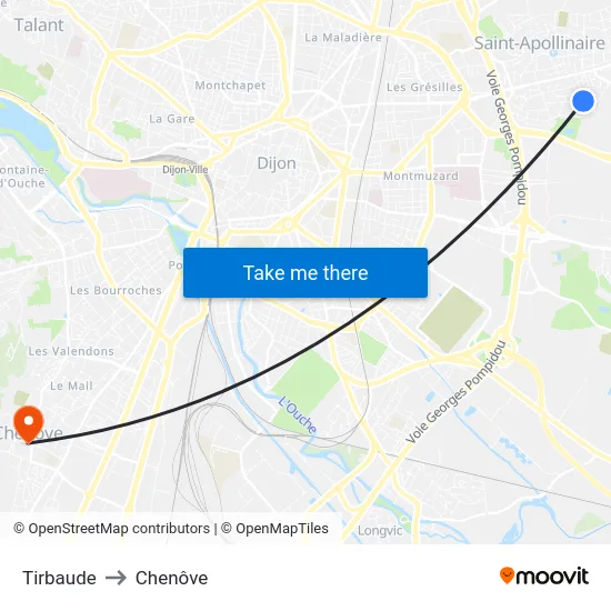 Tirbaude to Chenôve map
