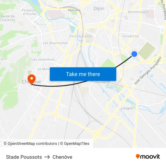 Stade Poussots to Chenôve map