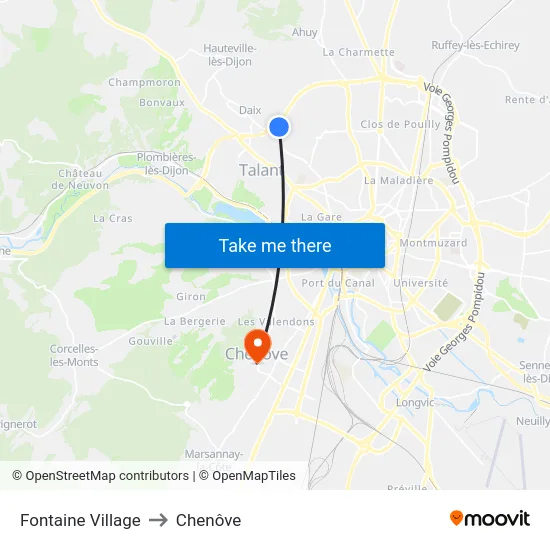 Fontaine Village to Chenôve map