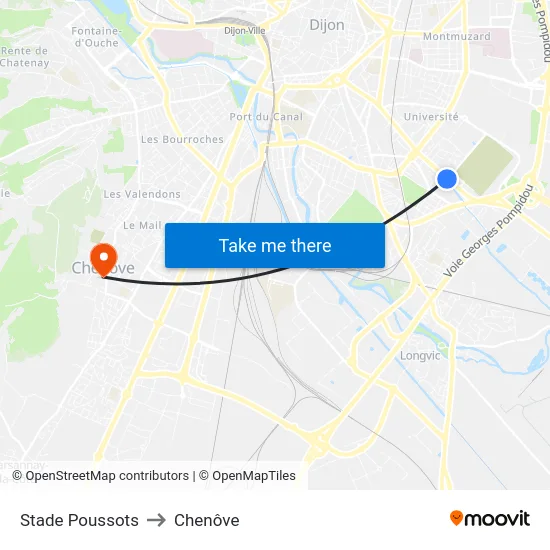 Stade Poussots to Chenôve map
